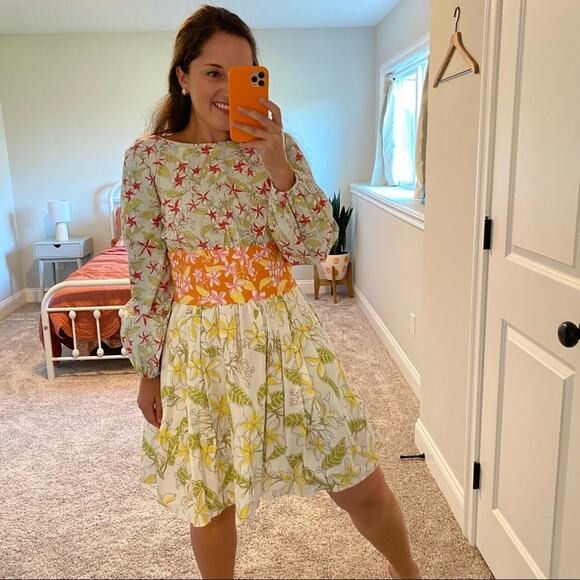 Coco Shop Floral Cotton Poplin Long Sleeve Mini Dress Small - Picture 3 of 14